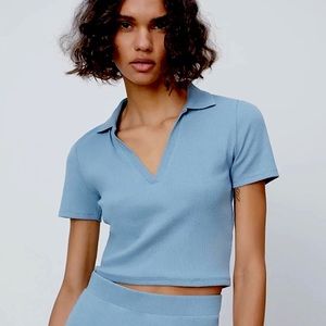 NWOT, Zara Collared Short Sleeve Crop Top. Size S.